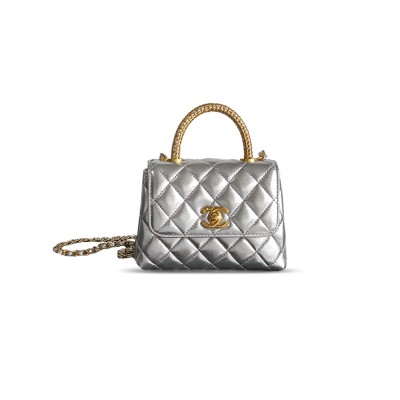 CHANEL 25A CALFSKIN QUILTED TOP HANDLE FLAP BAG 103721 (14*11.5*5.5cm)